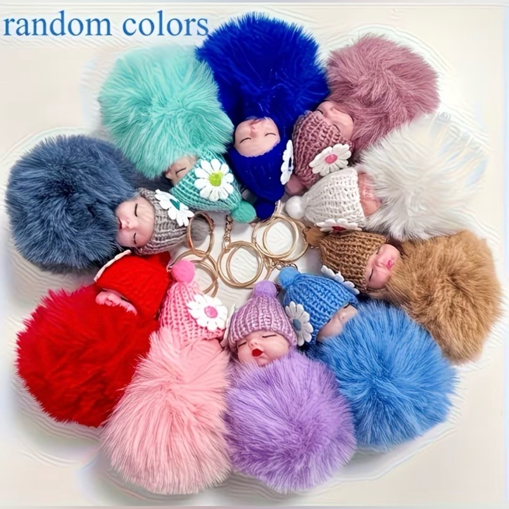 RESELLER Bundle Brown Plush Teddy Bear with 5 Sleeping Dolls Keychains NWOT - Picture 3 of 3